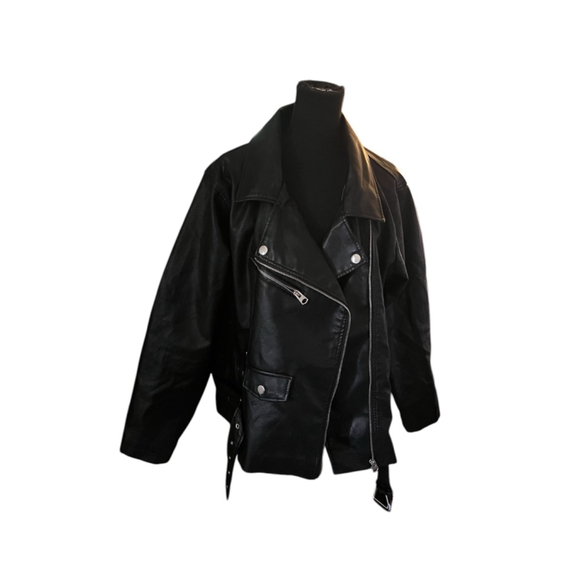 ASHLEY STEWART Faux Leather Jacket with Belted Waist - Picture 4 of 5